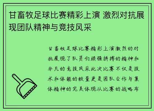 甘畜牧足球比赛精彩上演 激烈对抗展现团队精神与竞技风采